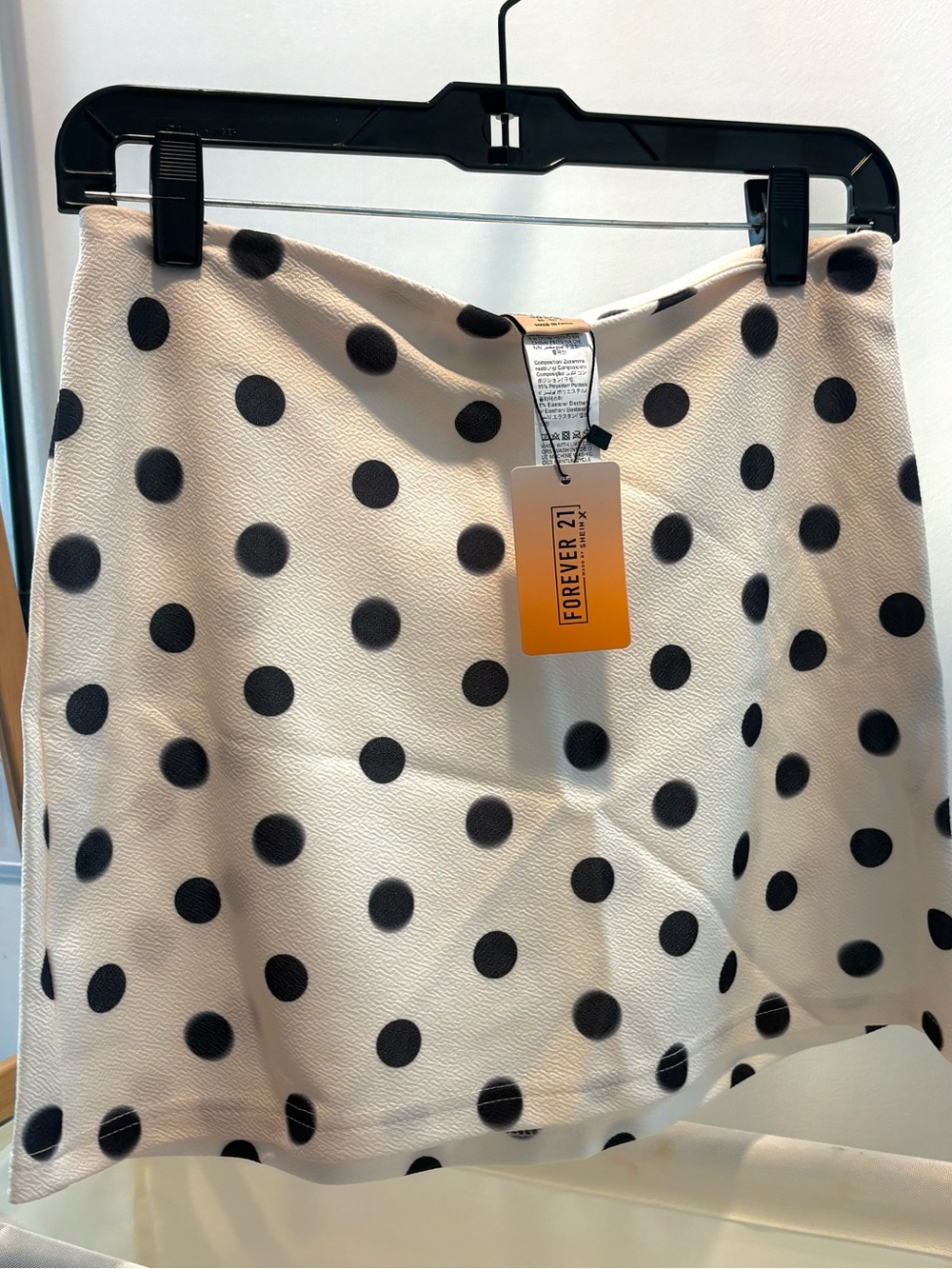 Forever 21 Cream Mini Skirt with Black Polka Dots